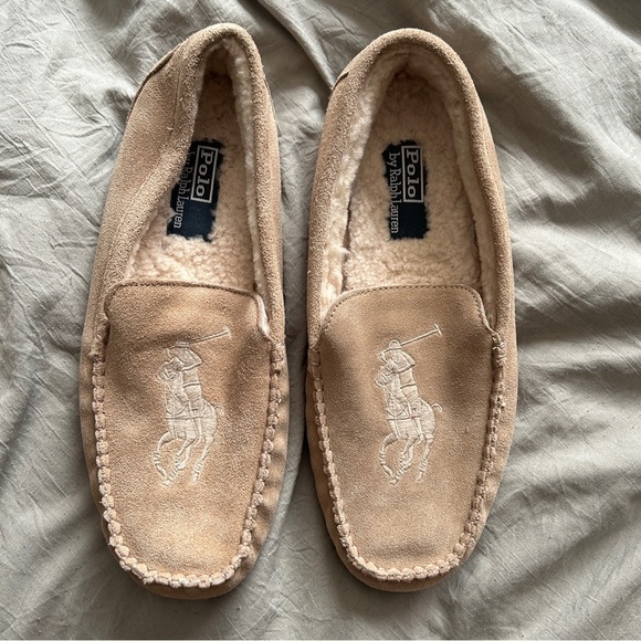 Polo Ralph Lauren Suede Boat Preppy Leather Embroidered Moccasins Men’s 9 Beige
